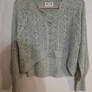 Cropped Lacy Women's Sz M Hi Low Cardigan